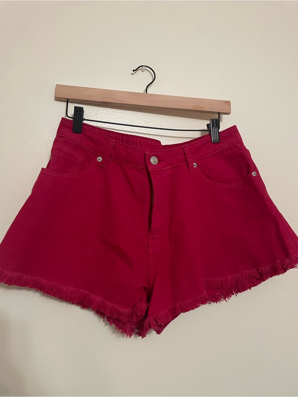 H&M Frayed Hem Red Shorts - Picture 3 of 5